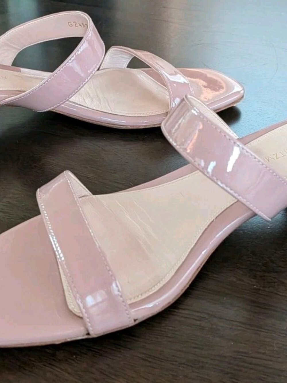 Stuart Weitzman Women's Ava Patent Leather Blush Heel Slide Sandal - Picture 5 of 8